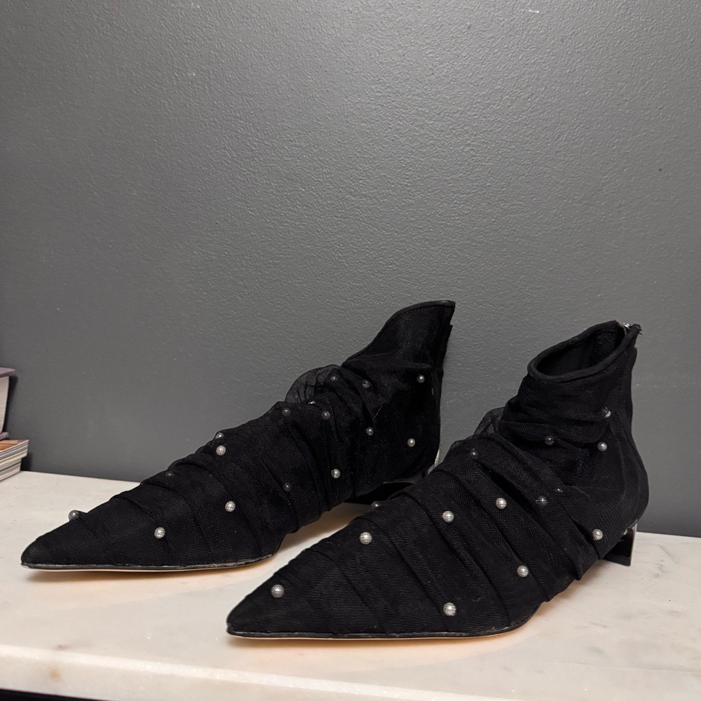 Zara Mesh Pearl Pointed Kitten Heels - Picture 4 of 9
